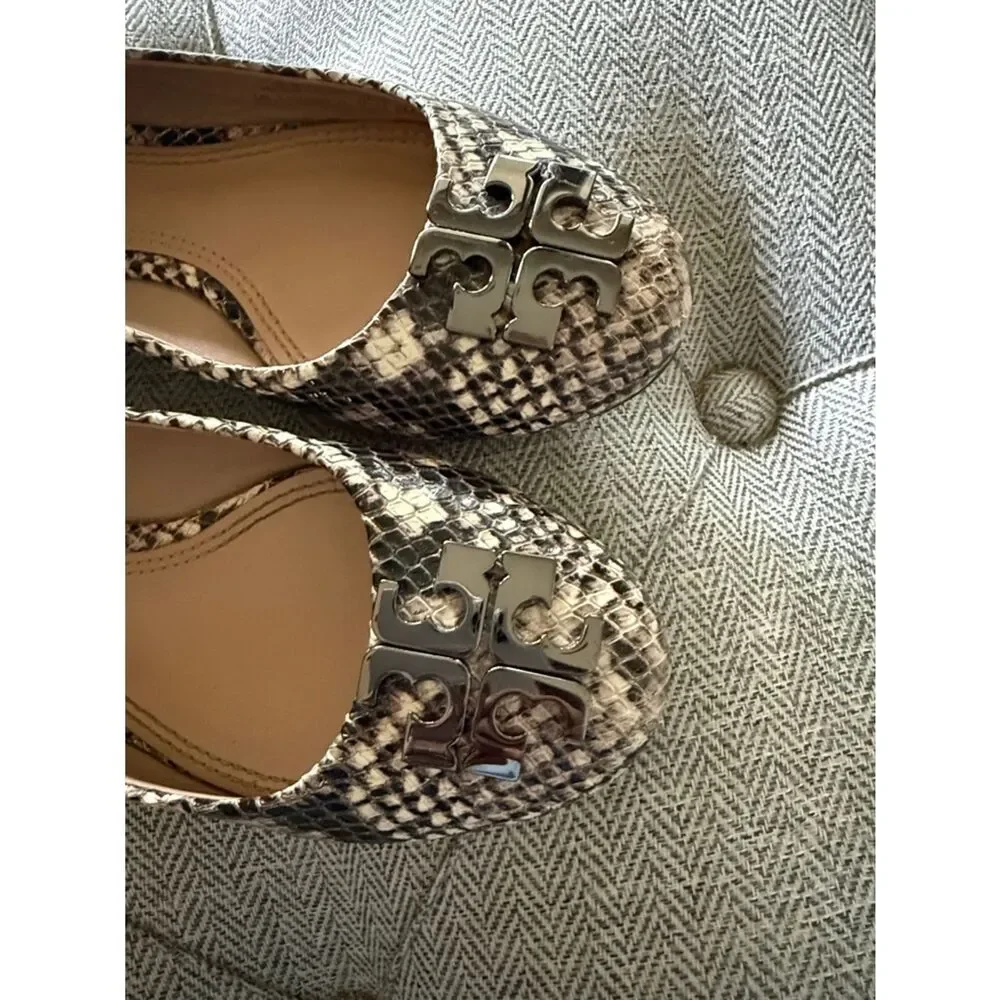 Tory Burch Lowell Neutral Snake-Print Logo Ballet Flats size 6